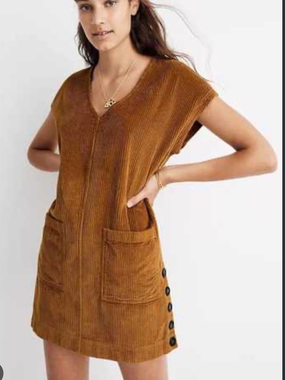 NWOT Madewell Corduroy Tunic Dress in Camel Brown